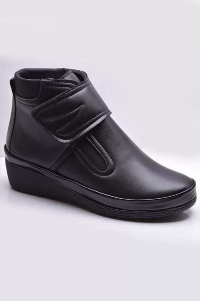  حذاء طبي أسود بأرضية تقويمية وحزام قابل للتثبيت للنساء، حذاء بوت وجزمة