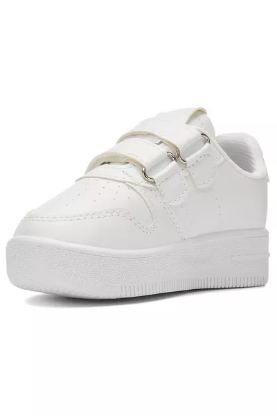 حذاء رياضي يومي للأطفال والبنات والأولاد باللونين البرتقالي والأبيض، بمشابك ولحزام مزدوج، مريح وخفيف 