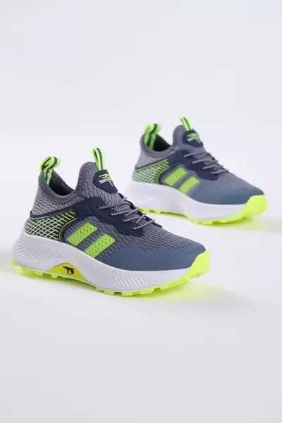 حذاء رياضي للأطفال للجنسين بلون أصفر مدخن، مريح، من قماش قابل للتنفس، مزود بأربطة