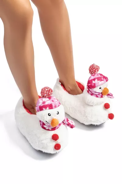 Bonhomme de neige, chaussons avec garçons et animaux, blanc /