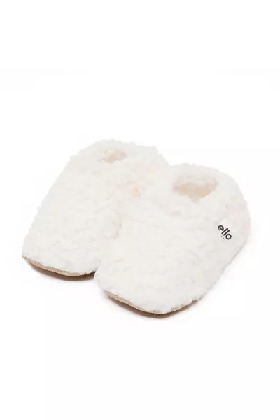 حذاء تيدي للأطفال للمنزل، بكعب مقاوم للانزلاق، مبطن بقطن عضوي، حذاء حضانة منزلي بلون أبيض مائل للكسر