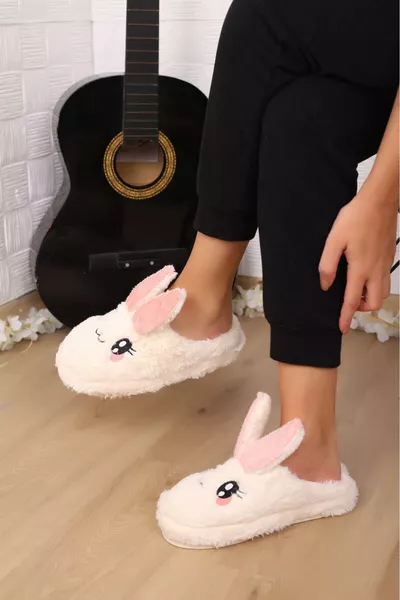 Anime Tavşan Detaylı Peluş Kaymaz Eva Tabanlı Sevimli Tavşan Desenli Panduf Terlik,kadın Ev Terliği