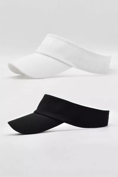 Casquette de sport pour femme avec visière de tennis, protection solaire pour la plage, lot de 2, noir et blanc