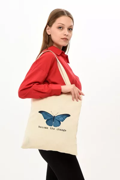حقيبة قماشية مطبوعة شعار Become The Change
