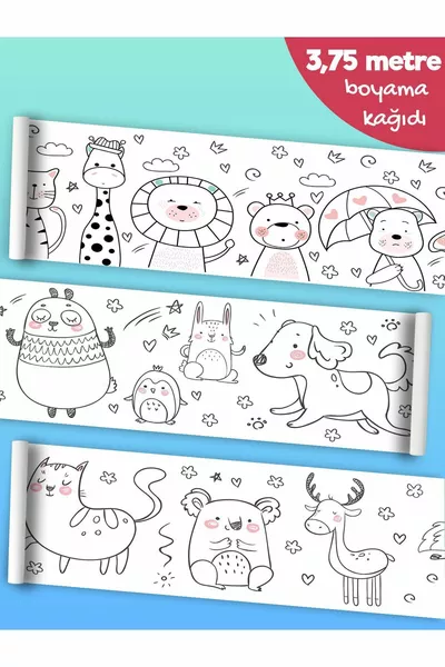 ورق تلوين على شكل حيوانات لطيفة، 3 أمتار لفة - نشاط تعليمي لمرحلة ما قبل المدرسة - عمر سنتان