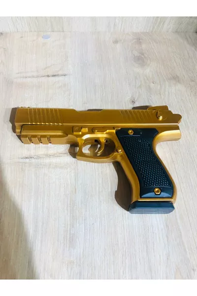 Gold-Siyah ve Gümüş Renk Boncuklu Oyuncak Tabanca 1 Adet +  Paket Boncuk