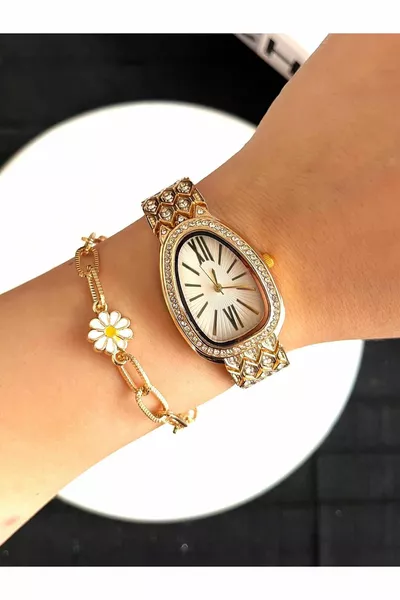 montre pour femme avec bracelet en pierre motif serpent