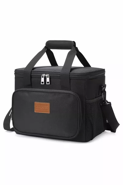 حقيبة حرارية سوداء، حقيبة طعام تحافظ على البرودة والحرارة، حقيبة طعام مبردة مع ثلّاجة L - سوداء