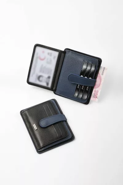 Genuine Leather Black-Navy Card Holder