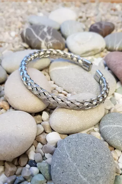 6 mm Gray Braided Cuff Steel Men's Bracelet by
