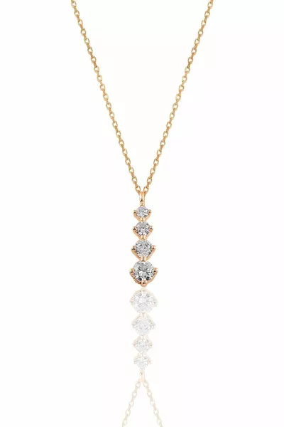 Silver Rose Zircon Stone Diamond Model Sparkle Necklace rose