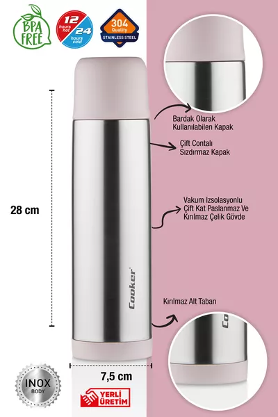 ترمس فولاذي بسعة 0 لتر باللون الوردي البودري
