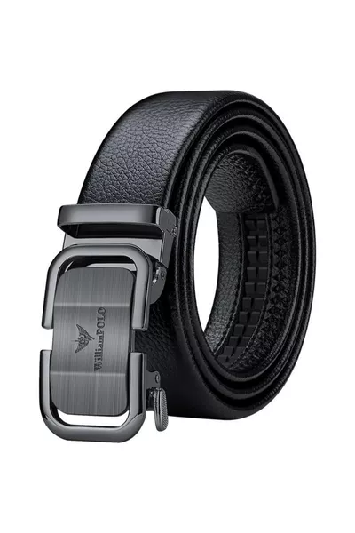 حزام رجالي جلد طبيعي فاخر من ويليام بولو بمشبك معدني رمادي غامق