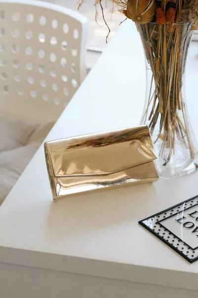 Women's Patent Gold Mini Box Shoulder Bag