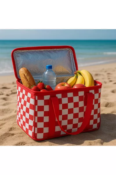 Литровая термо-сумка для пикника красно-белая | Холодильная сумка для кемпинга, пляжа и автомобиля