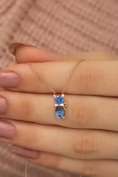 Women's Silver Necklace with Tanzanite Cat Stone