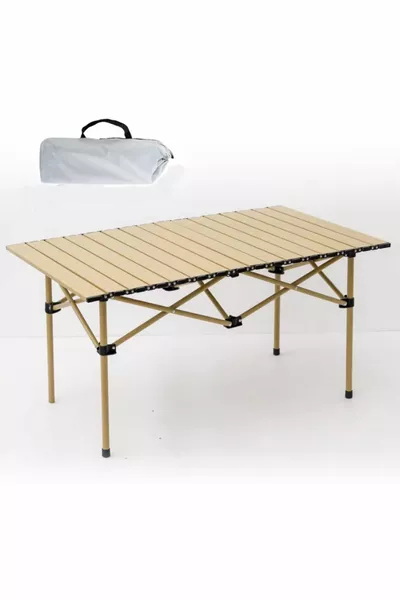 Großer Gold Vollaluminium Klapp-Campingtisch Picknick-Set Tragetasche Balkon Garten Küchentisch