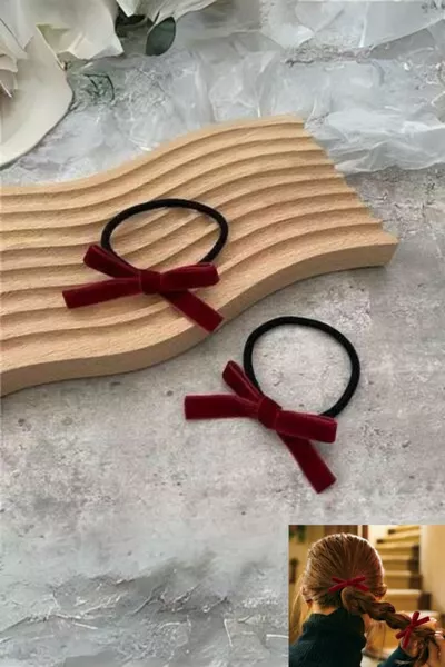 BORDO Kadife Fiyonk model Lastikli Toka 2 Adet