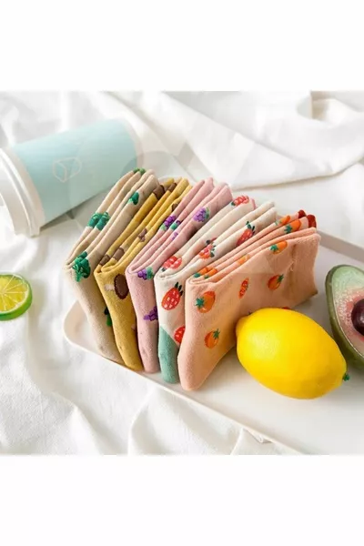 5 Stück Obst und Gemüse gemusterte gemischte Farbe Socket Socken