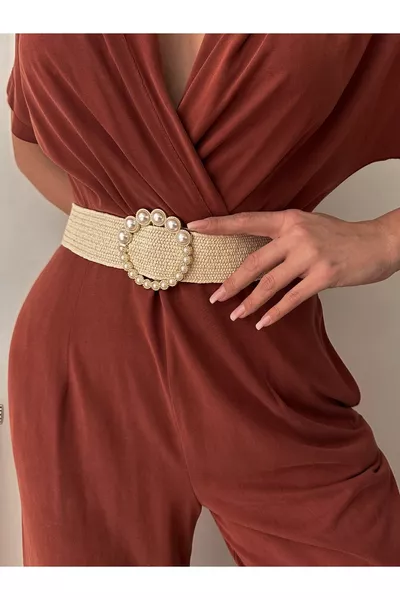 Perlenbesetzter Geflochtener Elastischer Damengürtel, Jackettgürtel, Kleidgürtel, Hemdgürtel