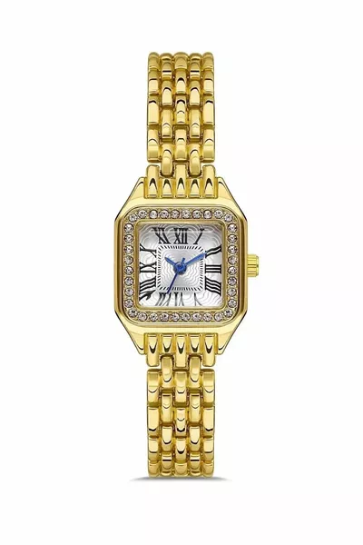 ساعة يد نسائية من الذهب العتيق بموديل Vintage مع أحجار الزركون وسطح ستانلس ستيل تناظري