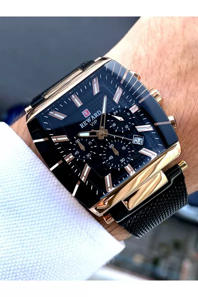 % Montre Homme en Acier Noir Boîtier Carré Original Spécial