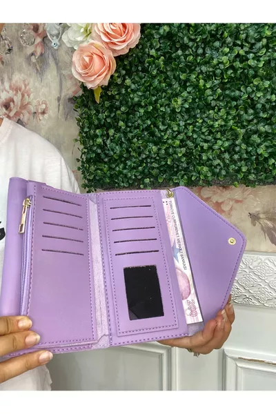 محفظة نسائية متعددة الأقسام بحزام يد وتصميم ظرف