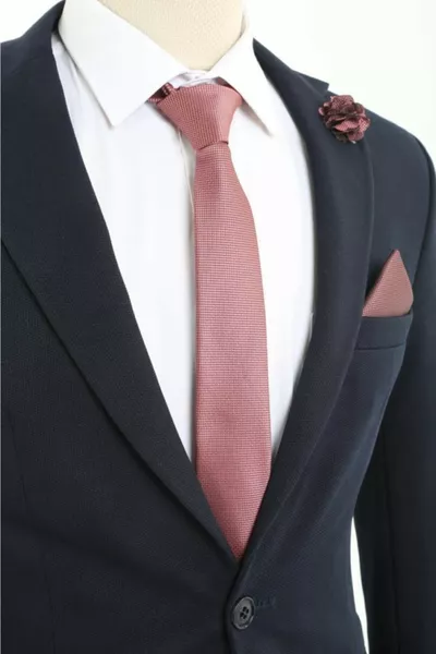 Rose Dust Tie, Pocket Square, and Boutonniere Set