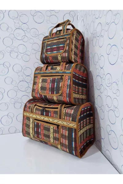 Sac à main familial coloré modèle tressé authentique 3 pièces pour camping et pique-nique