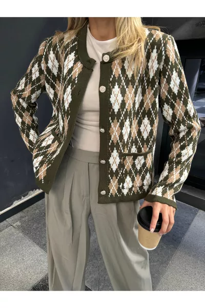 Gilet à poches motif baklava camel kaki