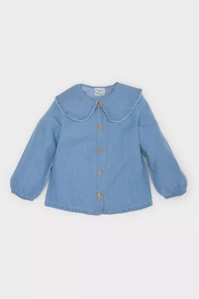 Camicia a maniche lunghe per bambina, con grande colletto, effetto jeans SP