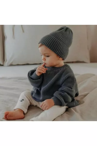 Unisex Baby Kids Crew Neck Extra Stretchy Smoke Gray Knit Sweater