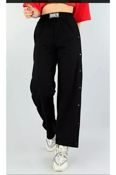 بنطال رياضي نسائي أسود بسحّاب جانبي