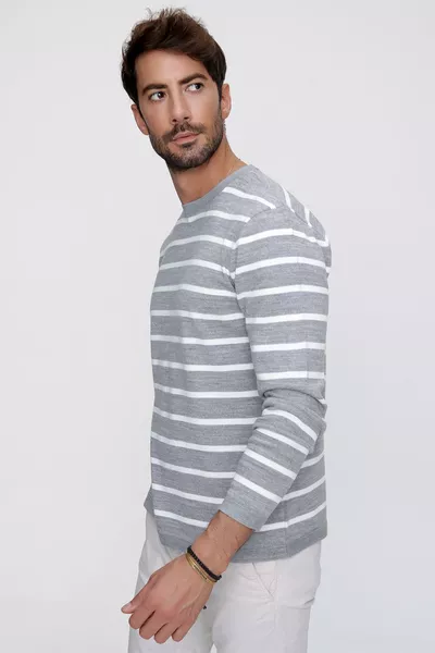 Heren Grijs Ronde Hals Gestreepte Casual Trui 