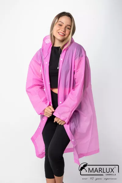 Women's Men's Raincoat Hooded Snap Button EVA Pink Raincoat 