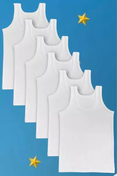 Boys' White Cotton 6-Pack Tank Tops