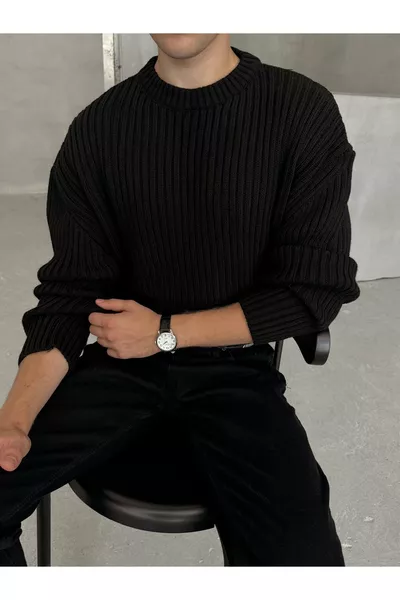 Мужской вязаный свитер оверсайз с рифлёной фактурой