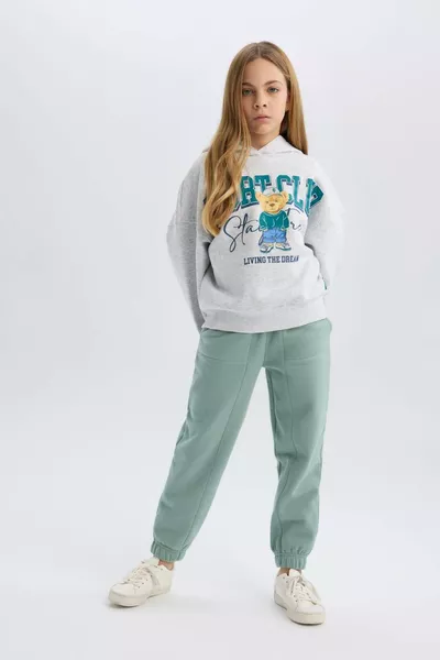 سروال رياضي بسيط للبنات بخصر وساقين بكفة مرنة وجيوب WN