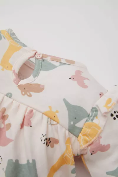 Baby Girl Newborn 2-Piece Set Buttoned Safari Print Long Sleeve Romper with Socks AU