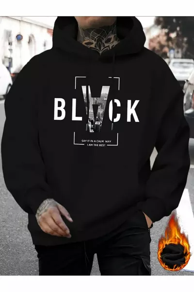 Black Printed Oversized 2-Ply Brushed Sweatshirt