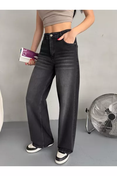 Дамски висока талия блед ефект винтидж палацо дънки