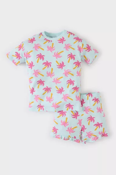 Mädchenbaby 2-teiliger Anzug mit Blumenmuster, kurzärmeliges T-Shirt und Gummibund-Shorts SM