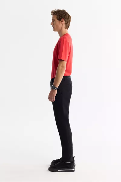 Erkek Siyah Klasik Bel Elastan Chino Slim Fit Pantolon 