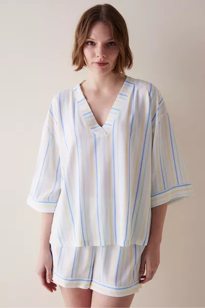 Pigiama corto a righe colorate
