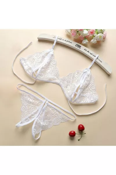 Dames Wit Kant Bh en Slip Set