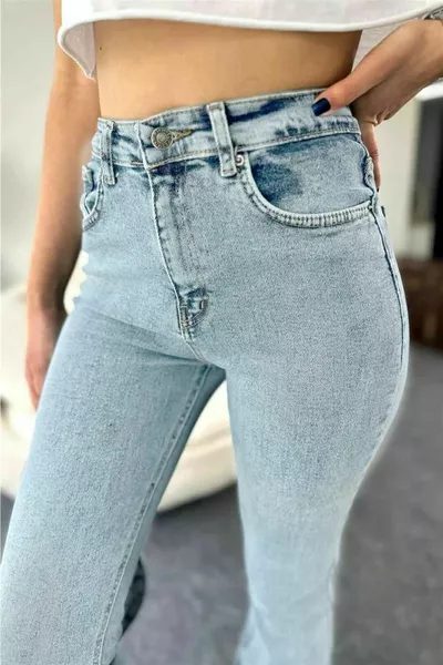 Maysa 's Lycra Damen Eisblaue Leuchtjeans mit hoher Taille Jeans mit spanischem Bein