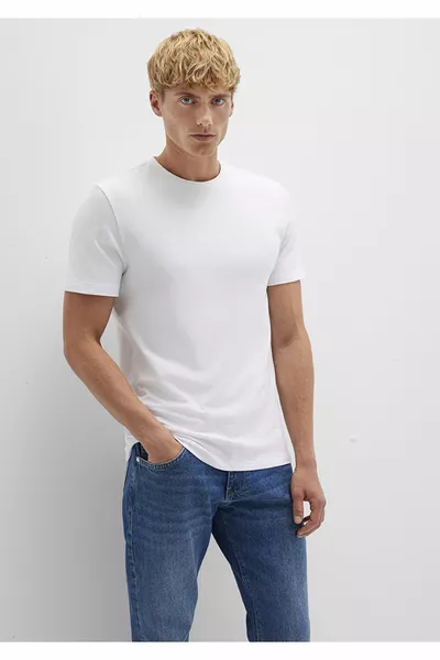 Stretch White Basic T-Shirt Fitted / Slim Fit 