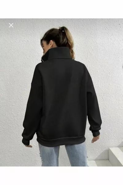 أسود الوقوف طوق نصف سستة شقة سترة قميص من النوع الثقيل