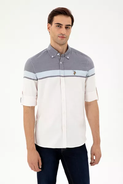 قميص رجالي أزرق داكن بأكمام طويلة 