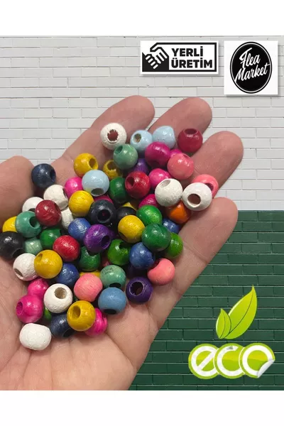 خرز خشبي ملون مختلط  مم -  جرام (حوالي ±  قطعة)